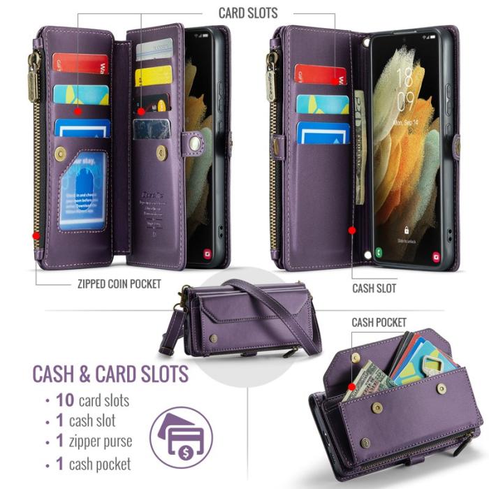 Caseme - CASEME Plånboksfodral Konstläder för Samsung Galaxy S21 Ultra 5G - Lila