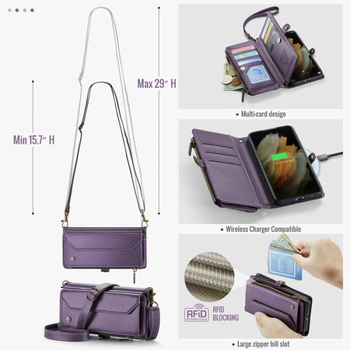 Caseme - CASEME Plånboksfodral Konstläder för Samsung Galaxy S21 Ultra 5G - Lila