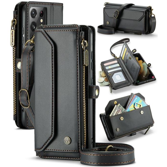 Caseme - CASEME Plånboksfodral Konstläder för Samsung Galaxy S21 Ultra 5G - Svart