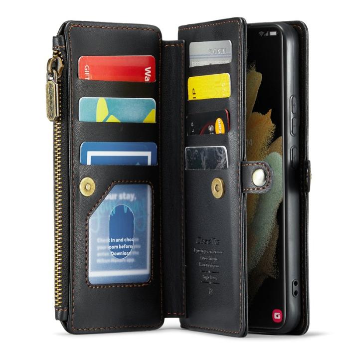 Caseme - CASEME Plånboksfodral Konstläder för Samsung Galaxy S21 Ultra 5G - Svart
