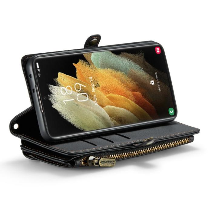 Caseme - CASEME Plånboksfodral Konstläder för Samsung Galaxy S21 Ultra 5G - Svart