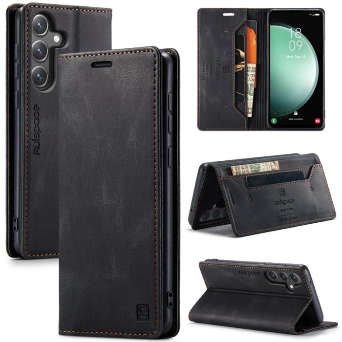 AUTSPACE - AUTSPACE Samsung Galaxy S23 FE Wallet Fodral KonstLäder - Svart