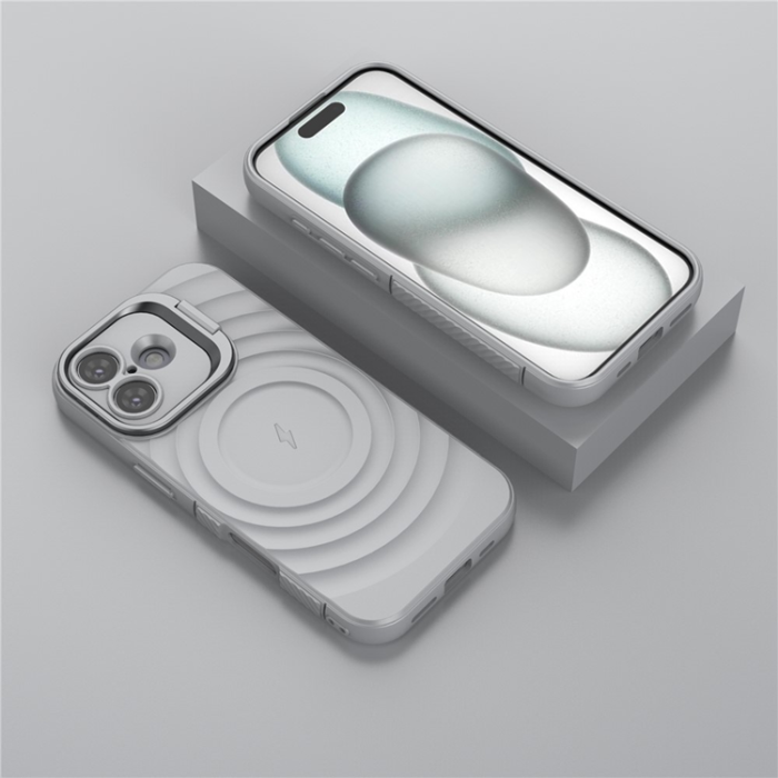 A-One Brand - iPhone 17 Mobilskal MagSafe Ripple Texture Kickstand - Grå