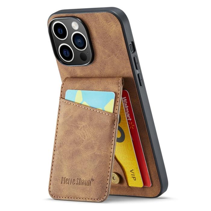 FIERRE SHANN - FIERRE SHANN iPhone 14 Pro Fodral Crazy Horse KonstLäder - Brun