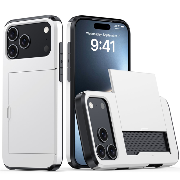 Amorus - AMORUS iPhone 17 Pro Max Mobilskal Glidande Korthållare - Vit