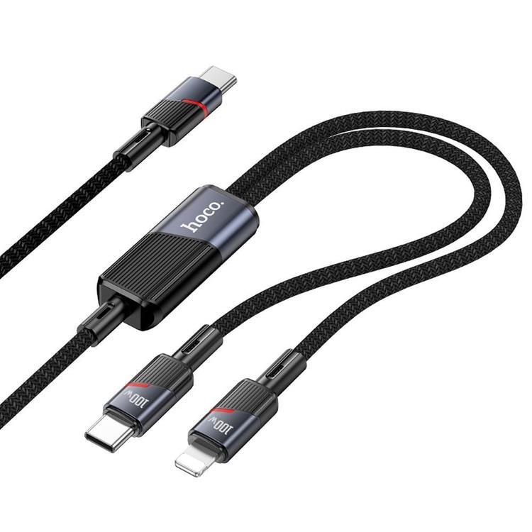 Hoco 2in1 USB-C/USB-C/Lightning 100W 5A Kabel 1.2m U139 Svart | 3541 | AlltMobil