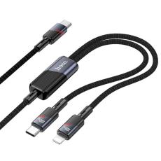 Hoco - Hoco 2in1 USB-C/USB-C/Lightning 100W 5A Kabel 1.2m U139 Svart