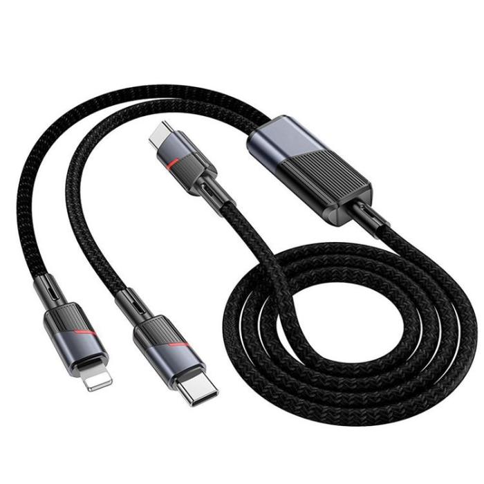 Hoco - Hoco 2in1 USB-C/USB-C/Lightning 100W 5A Kabel 1.2m U139 Svart