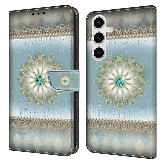 OEM - Samsung Galaxy S26 Fodral Mönstertryck Ställ Läder Flip - Blå Diamant Blomma
