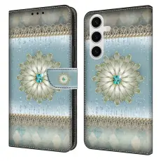OEM - Samsung Galaxy S26 Fodral M&ouml;nstertryck St&auml;ll L&auml;der Flip - Bl&aring; Diamant Blomma