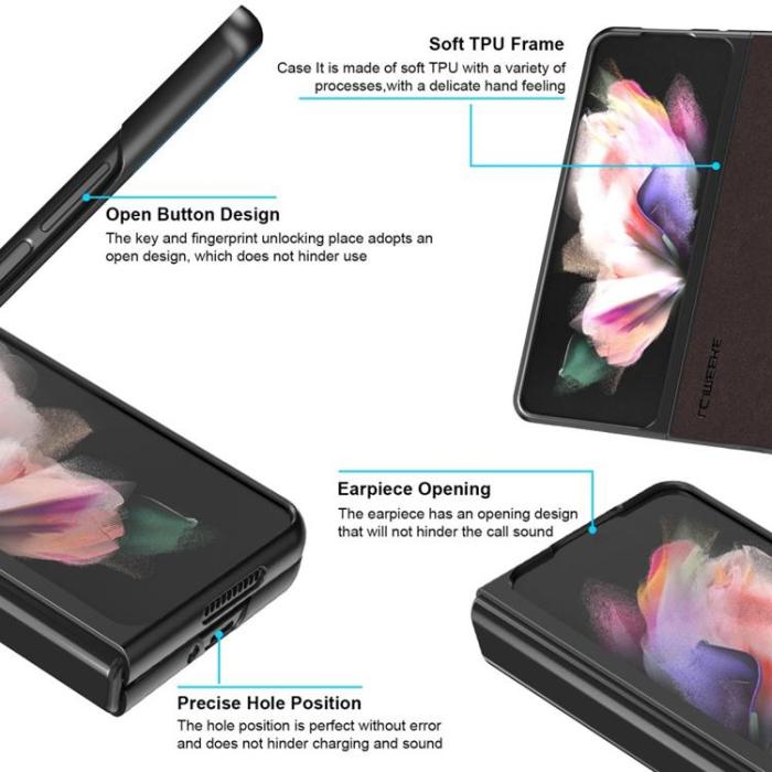 LC.imeeke - LC.IMEEKE Galaxy Z Fold 4 Skal TPU-ram Läder - Brun