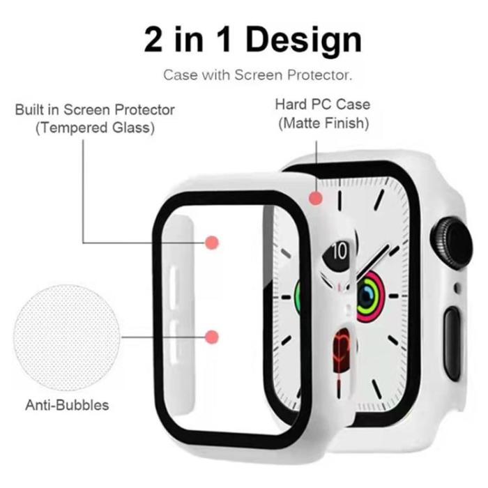A-One Brand - 2-in-1 Skal Och Härdat Glas Skärmskydd Apple Watch 7 41 mm - Vit