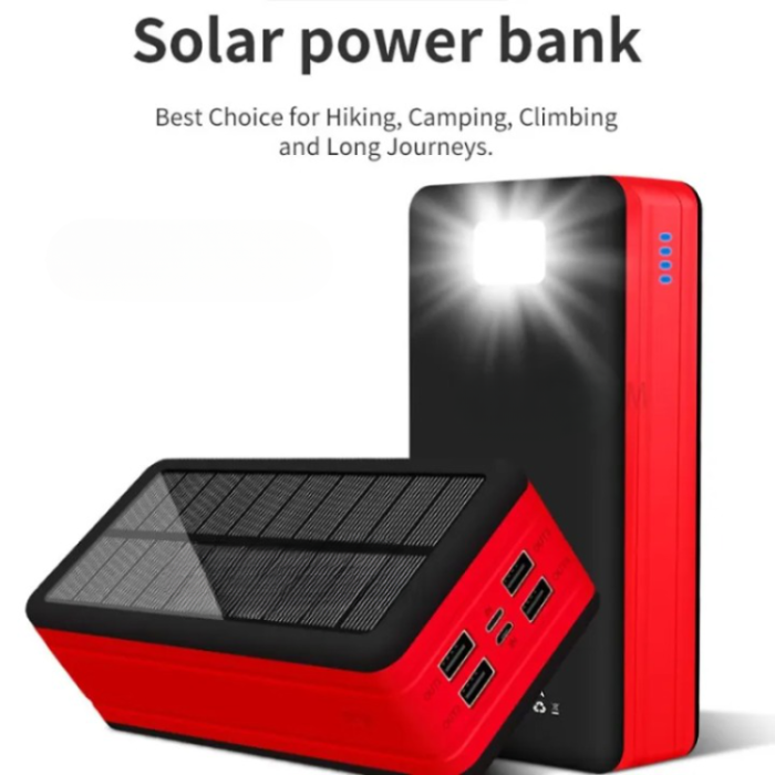 A-One Brand - Solar Powerbank 50000mAH med Camping Light - Röd