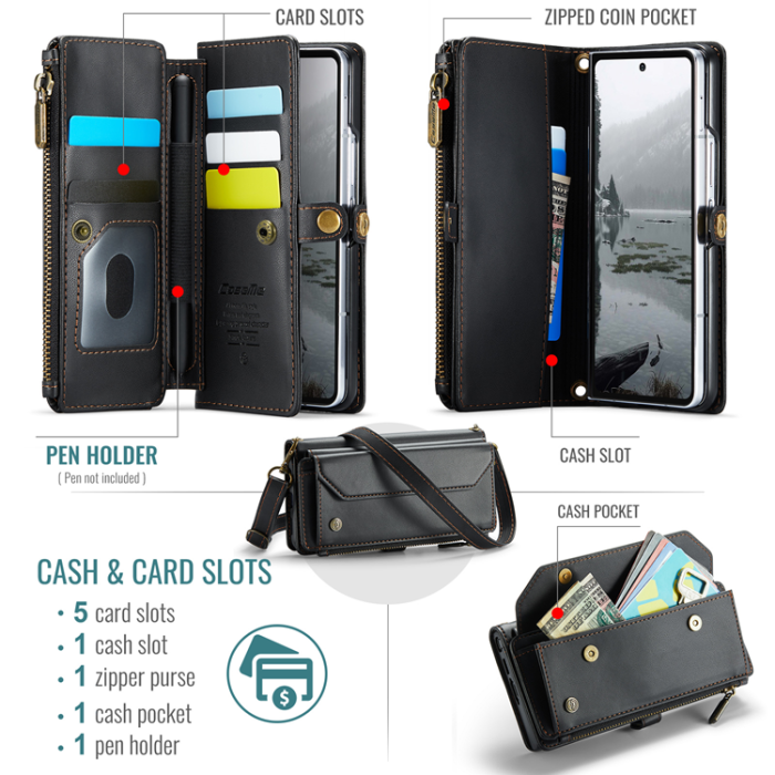 Caseme - CASEME Galaxy Z Fold 7 Plånboksfodral Med Remmar - Svart