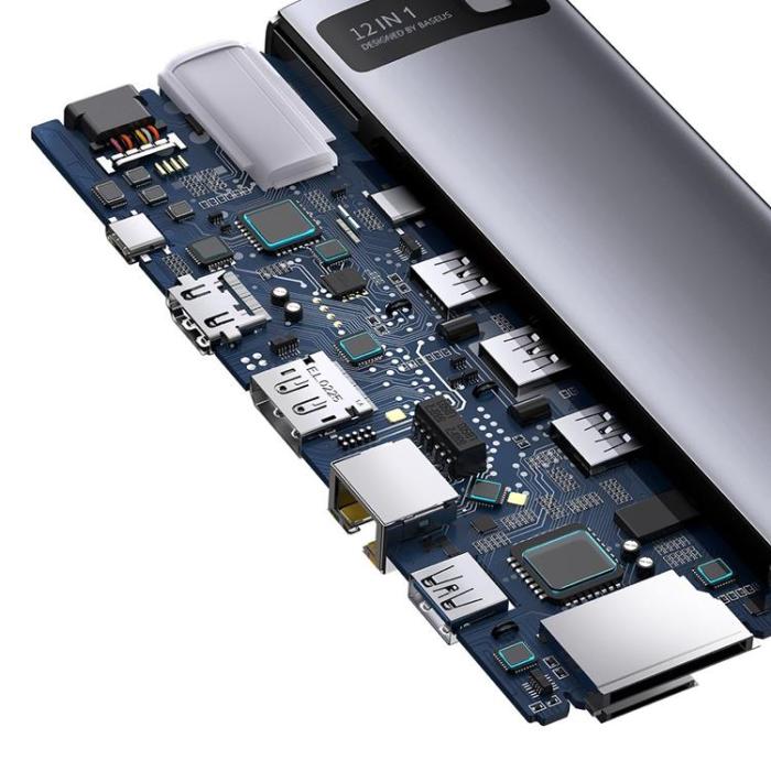 BASEUS - Baseus Metal Gleam Multifunktionell HUB USB Typ-C 12in1 HDMI