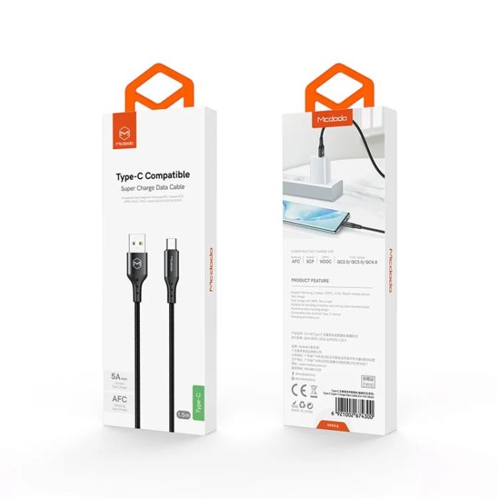 MCDODO - MCDODO USB-A - USB-C 5A Kabel 1.5M - Svart