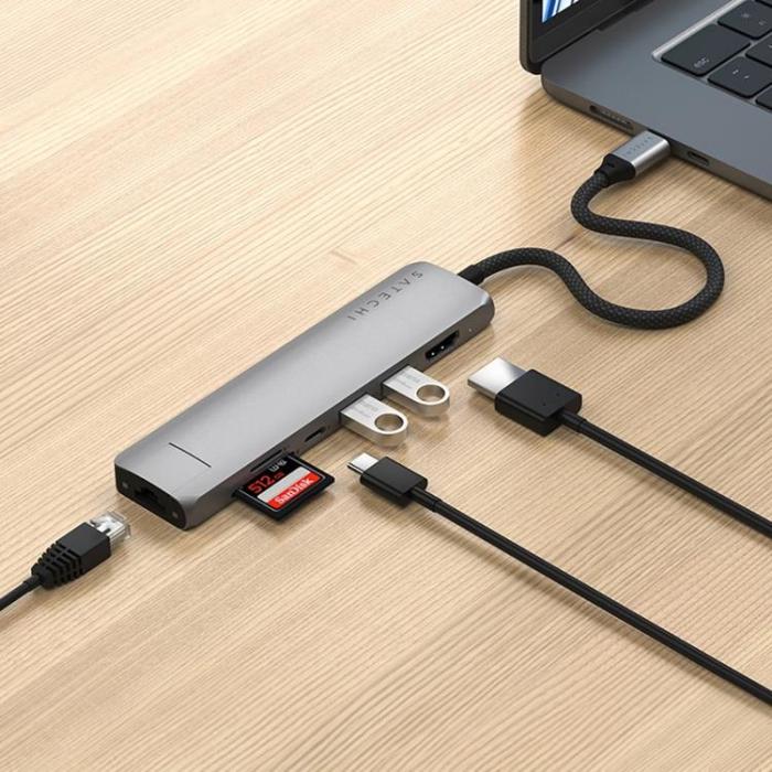 Satechi - Satechi 7-i-1 HUBB USB-C Slim Multiport Adapter med Ethernet - Rymdgrå