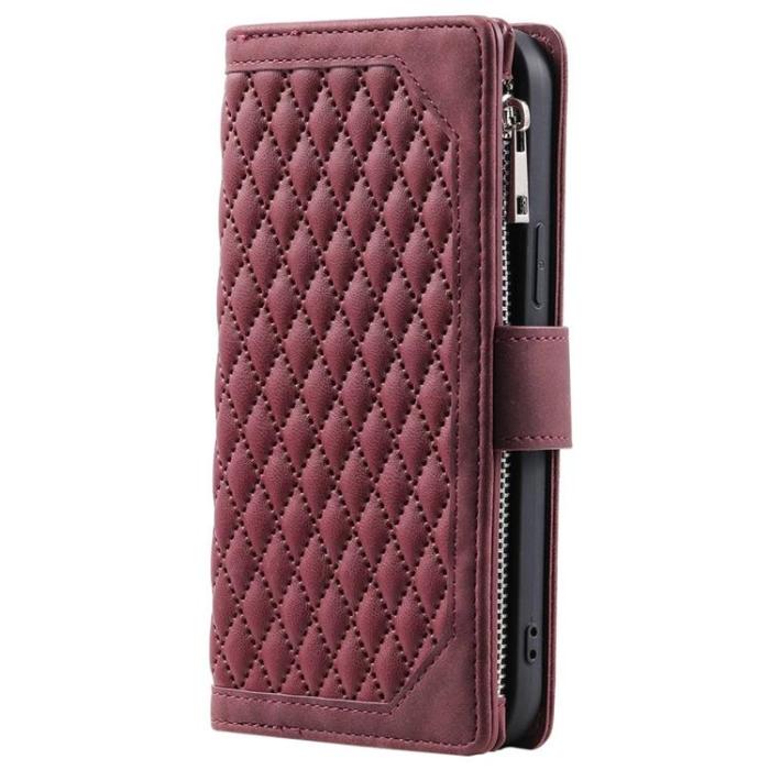 OEM - iPhone 14 Plånboksfodral Rhombus - Vinröd