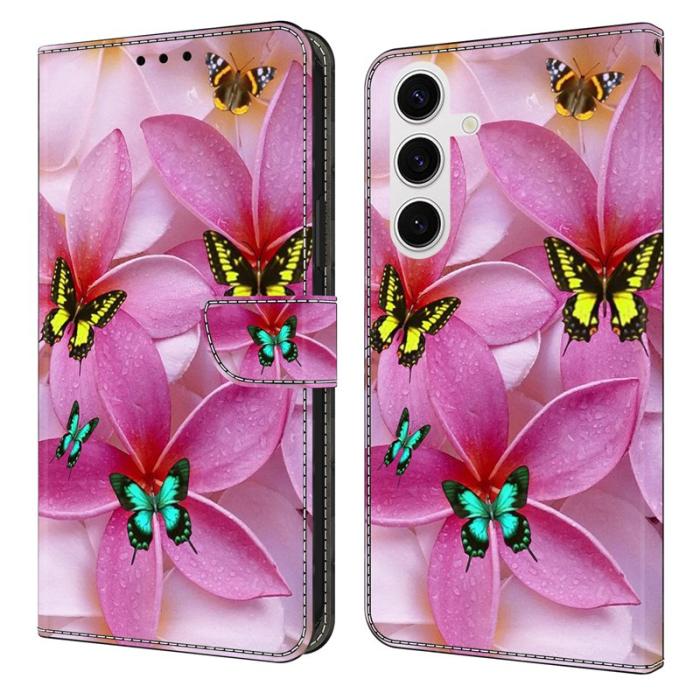 OEM - Samsung Galaxy S26 Fodral Mönstertryck Ställ Läder Flip - Rosa Fjäril