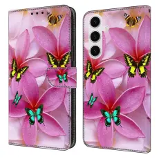 OEM - Samsung Galaxy S26 Fodral M&ouml;nstertryck St&auml;ll L&auml;der Flip - Rosa Fj&auml;ril