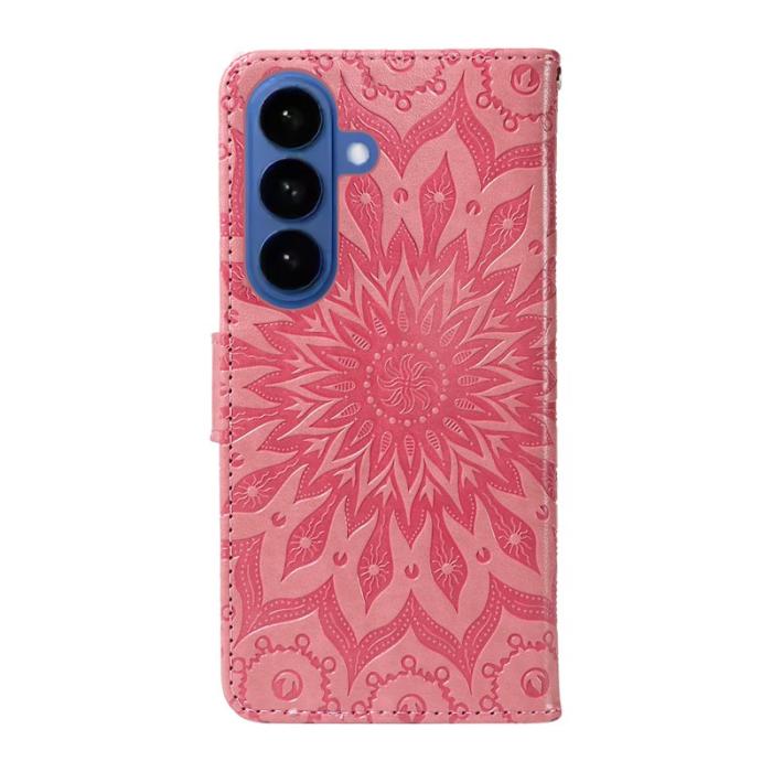 OEM - Samsung Galaxy S26 Plus Plånboksfodral Konstläder Solrostryck - Rosa