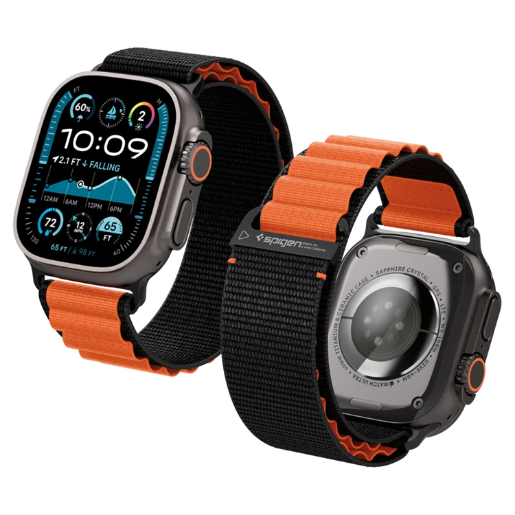 Spigen Apple Watch (44/45/46/49mm) Armband WBF1 - Svart/Orange | 5123 | AlltMobil