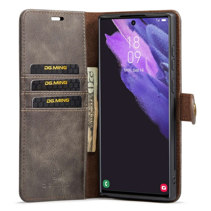DG.MING - DG.MING Galaxy S23 Ultra Plånboksfodral 2in1 Äkta Läder - Grå