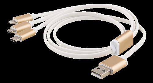 EPZI 3in1 Multiladdare, USB-C, Lightning, microUSB, USB-A, 1m, vit | 3541 | AlltMobil