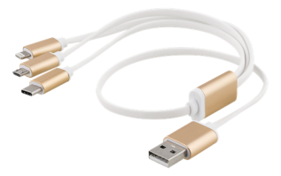 UTGATT1 - EPZI 3in1 Multiladdare, USB-C, Lightning, microUSB, USB-A, 50cm, vit