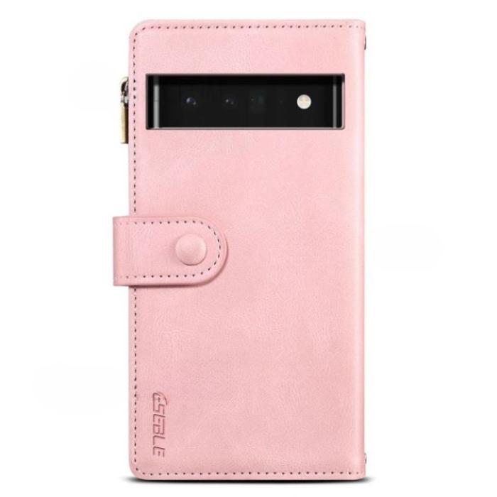 ESEBLE - ESEBLE Google Pixel 6a Plånboksfodral Zippered Kickstand - Rosa