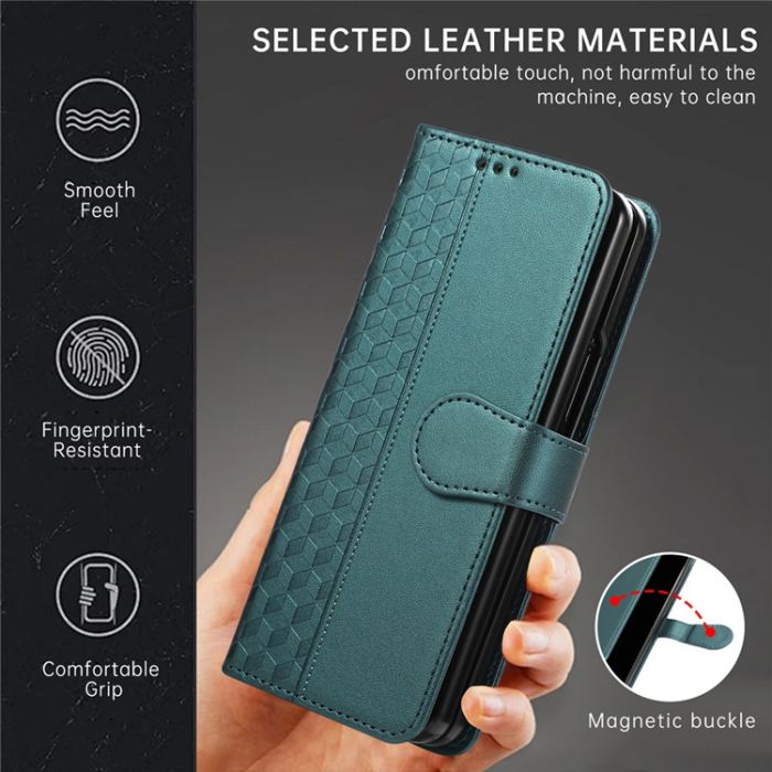 A-One Brand - Galaxy Z Fold7 Plånboksfodral 3D Rhombus Grid Imprinted - Grön