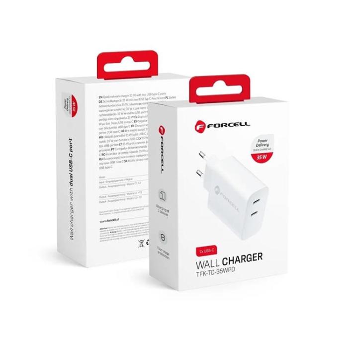Forcell - Forcell Väggladdare med USB-C Socket 3A 45W PD and QC 4.0