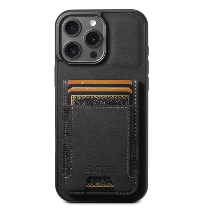 SUTENI - SUTENI iPhone 16 Pro Max Mobilskal Korthållare Litchi Läder