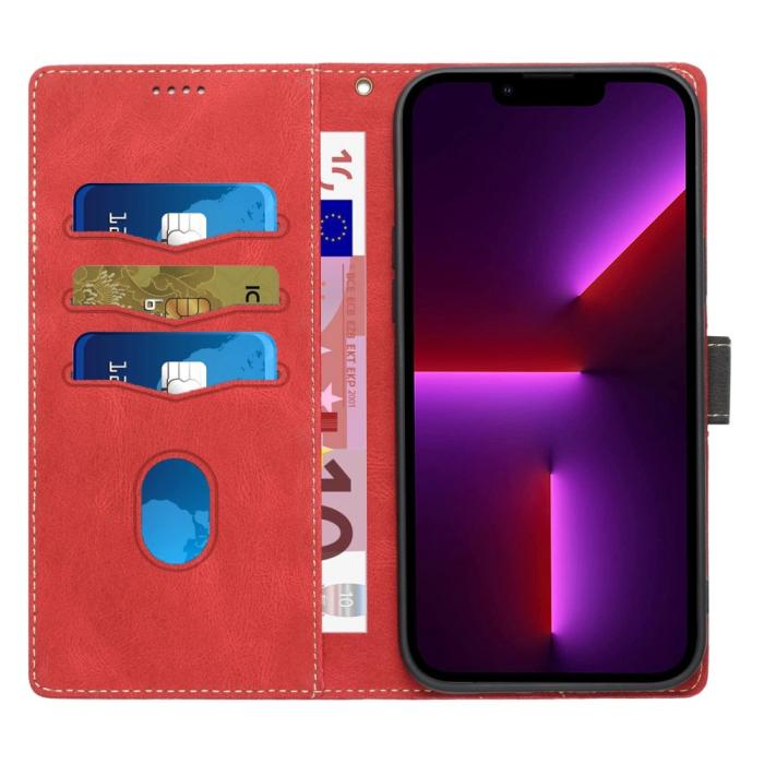 A-One Brand - Splicing Design iPhone 13 Pro Max Plånboksfodral - Röd