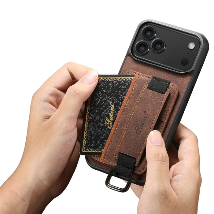 SUTENI - SUTENI iPhone 17 Pro Max Mobilskal Korthållare Litchi Läder