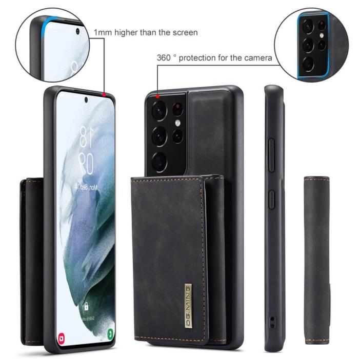 DG.MING - Samsung Galaxy S21 Ultra Skal DG.MING M1 Magnetic Tri-fold Wallet Med Kickstand