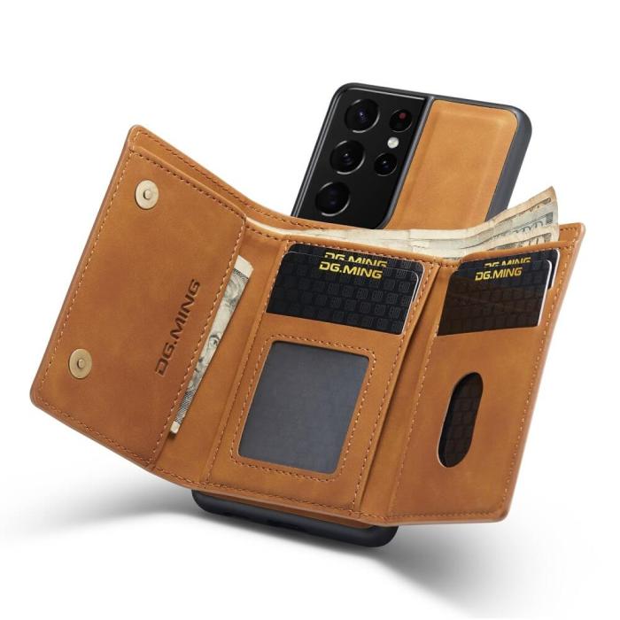 DG.MING - Samsung Galaxy S21 Ultra Skal DG.MING M1 Magnetic Tri-fold Wallet Med Kickstand