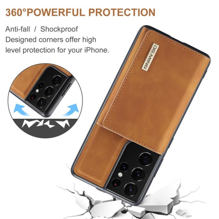 DG.MING - Samsung Galaxy S21 Ultra Skal DG.MING M1 Magnetic Tri-fold Wallet Med Kickstand
