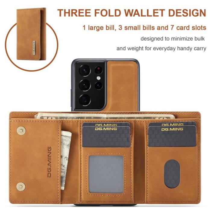 DG.MING - Samsung Galaxy S21 Ultra Skal DG.MING M1 Magnetic Tri-fold Wallet Med Kickstand