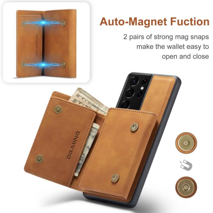 DG.MING - Samsung Galaxy S21 Ultra Skal DG.MING M1 Magnetic Tri-fold Wallet Med Kickstand