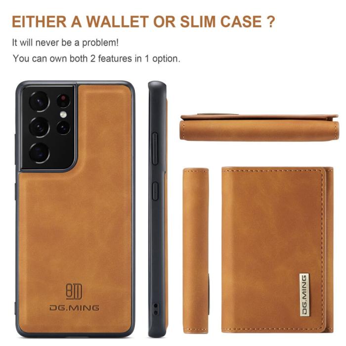 DG.MING - Samsung Galaxy S21 Ultra Skal DG.MING M1 Magnetic Tri-fold Wallet Med Kickstand