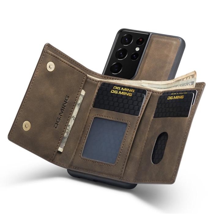 DG.MING - Samsung Galaxy S21 Ultra Skal DG.MING M1 Magnetic Tri-fold Wallet Med Kickstand