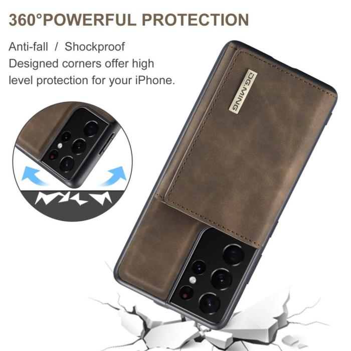 DG.MING - Samsung Galaxy S21 Ultra Skal DG.MING M1 Magnetic Tri-fold Wallet Med Kickstand