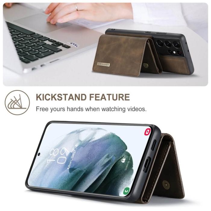 DG.MING - Samsung Galaxy S21 Ultra Skal DG.MING M1 Magnetic Tri-fold Wallet Med Kickstand