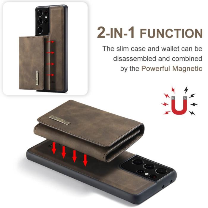 DG.MING - Samsung Galaxy S21 Ultra Skal DG.MING M1 Magnetic Tri-fold Wallet Med Kickstand