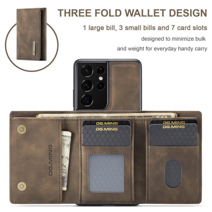 DG.MING - Samsung Galaxy S21 Ultra Skal DG.MING M1 Magnetic Tri-fold Wallet Med Kickstand