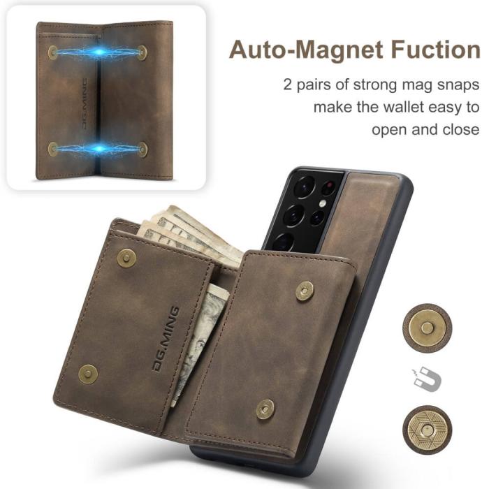 DG.MING - Samsung Galaxy S21 Ultra Skal DG.MING M1 Magnetic Tri-fold Wallet Med Kickstand