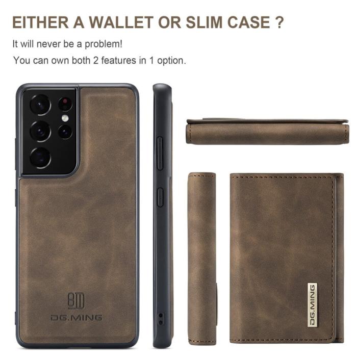 DG.MING - Samsung Galaxy S21 Ultra Skal DG.MING M1 Magnetic Tri-fold Wallet Med Kickstand