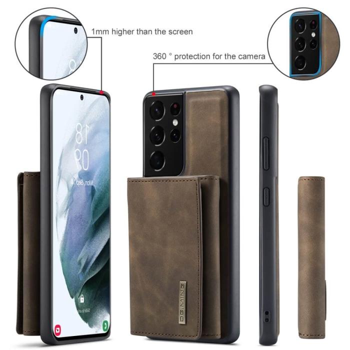 DG.MING - Samsung Galaxy S21 Ultra Skal DG.MING M1 Magnetic Tri-fold Wallet Med Kickstand