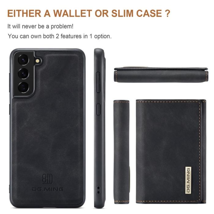 DG.MING - Samsung Galaxy S21 Skal DG.MING M1 Magnetic Tri-fold Wallet Med Kickstand
